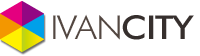 IVANCITY 글자 왼쪽에 무지개색 정육면체가 있는 옛 로고